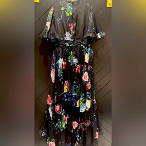 NWT  MAC DUGGAL FLORAL PRINT RUFFLED HIGH NECK GOWN. RETAILS FOR $598